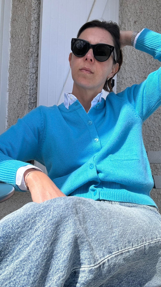 Cardigan Yves - Laine et cachemire bleu - Casa Donna Donna