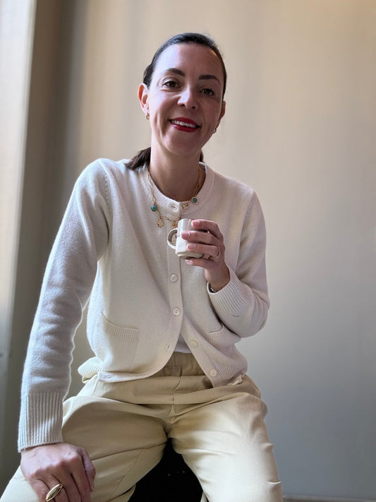 Cardigan Yves - Laine et cachemire écru - Casa Donna Donna