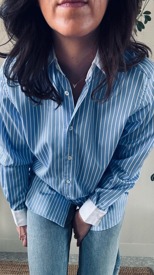 Chemise en popeline de coton à rayures bleues - Casa Donna Donna